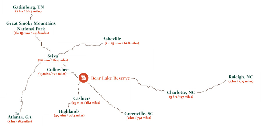 A map showing Bear Lake Reserve's location in Jackson County.