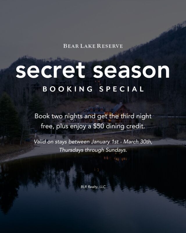 ⛰️ Winter serenity awaits at Bear Lake Reserve! Enjoy three nights for the price of two and receive a $50 dining credit to make your stay even sweeter. Cozy up in the stillness of the mountains, surrounded by breathtaking views and ultimate relaxation. Don’t miss this limited-time offer—book now via the link in bio!

Valid on stays through March 30th, Thursdays through Sundays. Cannot be applied to existing reservations or combined with other promotions. Only applicable to participating homes. Black out dates may apply.

#bearlakereserve #wintergetaway #mountaingetaway #visitnc
BLR Realty, LLC