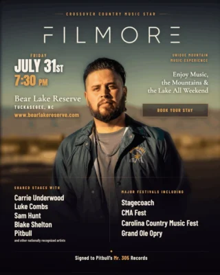 One Summer Weekend. One Unforgettable Performance.

Country music star Filmore is coming to Bear Lake Reserve for one incredible night in the mountains.

Spend the weekend surrounded by mountain views, the lake, great food, and live music under the stars.

Book your stay at the link in bio and make it a summer weekend to remember.

#BearLakeReserve #Filmore #LiveMusic #MountainGetaway #BlueRidgeMountains

BLR Realty, LLC